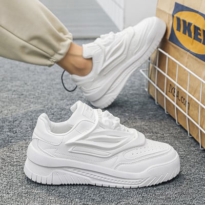Δερμάτινα ανδρικά sneakers με ψηλή σόλα 6 cm και κορδόνια