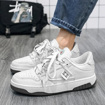 Μοντέρνα δερμάτινα sneakers με κορδόνια απλικέ για άνδρες