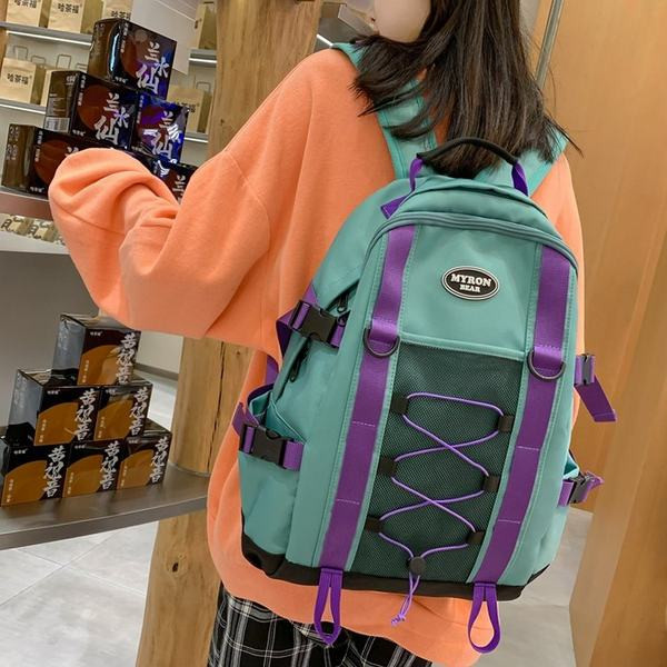 Νέο μοντέλο γυναικείο υφασμάτινο σακίδιο πλάτης με κορδόνια και επιγραφή