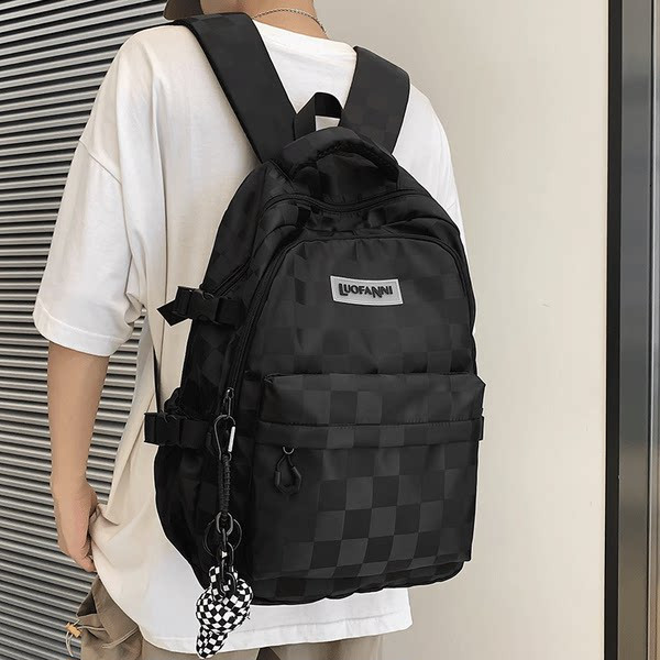 Γυναικείο σακίδιο πλάτης casual με τσέπη - ασπρόμαυρο χρώμα