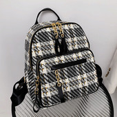 Rūtaina sieviešu mugursoma ar kabatu un rāvējslēdzēju