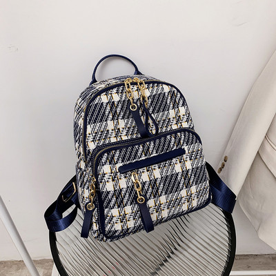 Rūtaina sieviešu mugursoma ar kabatu un rāvējslēdzēju