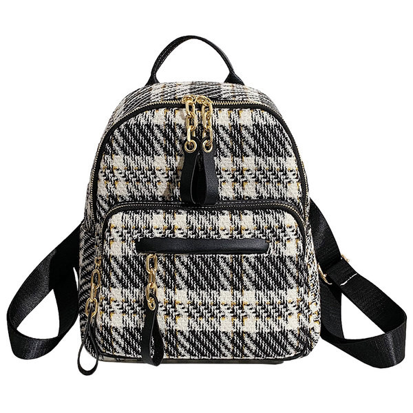 Rūtaina sieviešu mugursoma ar kabatu un rāvējslēdzēju