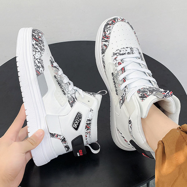 Vīriešu augstas augšdaļas ādas kedas ar plakanu zoli