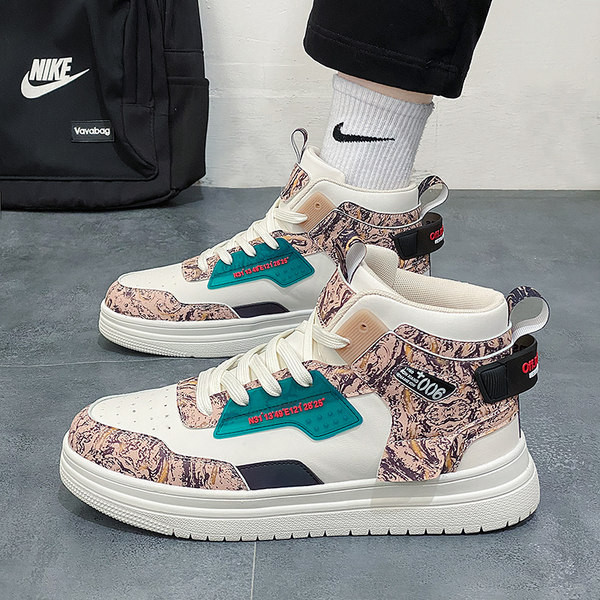 Vīriešu augstas augšdaļas ādas kedas ar plakanu zoli