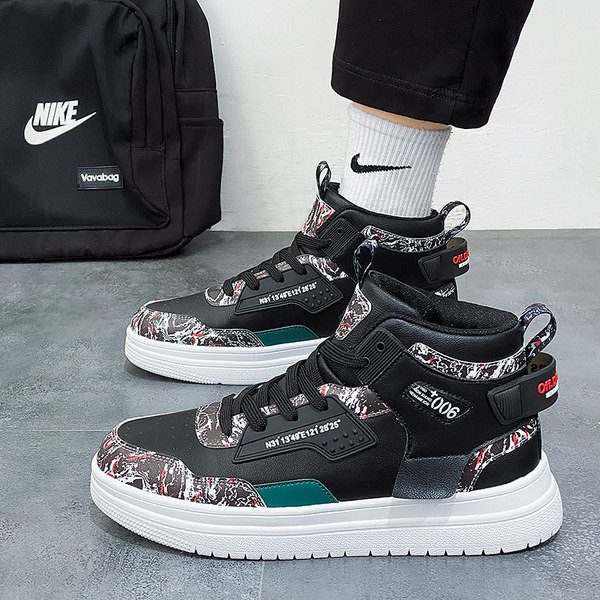 Vīriešu augstas augšdaļas ādas kedas ar plakanu zoli