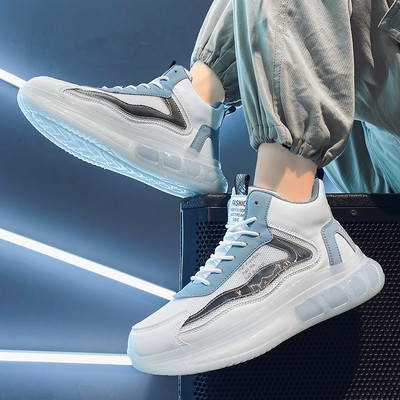 Ανδρικά δερμάτινα sneakers με κορδόνια αεροθάλαμου και γράμματα