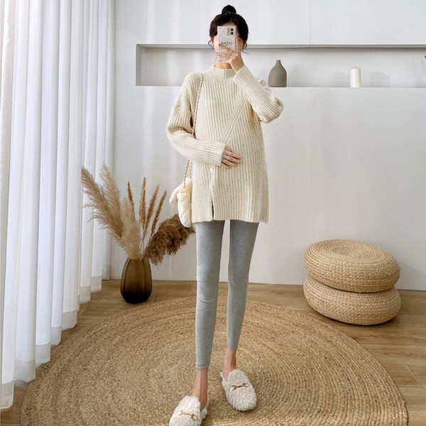 Női alkalmi kerek nyakú kismama pulóver