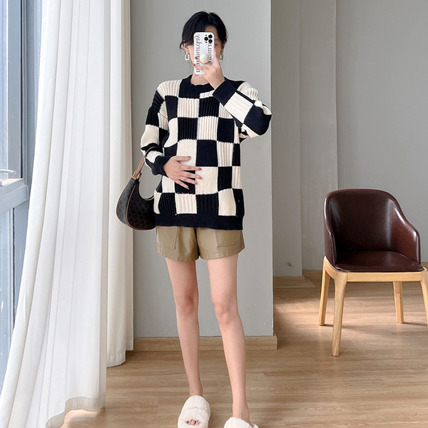 Γυναικείο καρό πουλόβερ εγκυμοσύνης