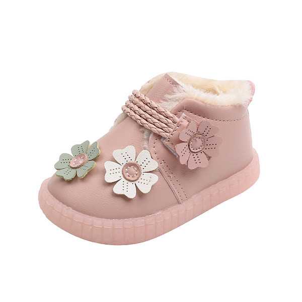 Stepētas mazuļu kurpes ar ziedu motīvu un velcro aizdari