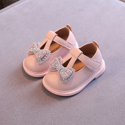 Βρεφικά παπούτσια από οικολογικό δέρμα με κορδέλα και πέτρες