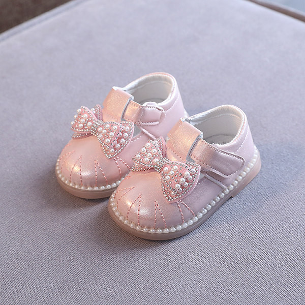 Βρεφικά επίσημα παπούτσια με κορδέλα και πέρλες
