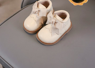 Βρεφικά παπούτσια fleece οικολογικό δέρμα με κορδέλα