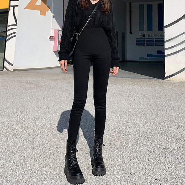 Női fekete, magas derekú leggings terhes nők számára