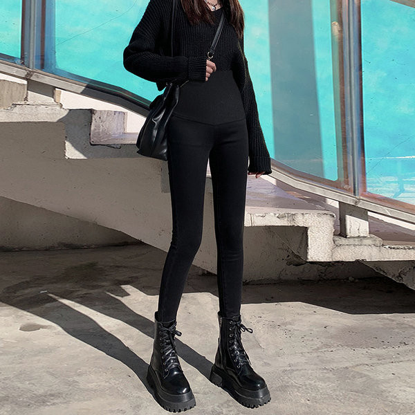 Női fekete, magas derekú leggings terhes nők számára