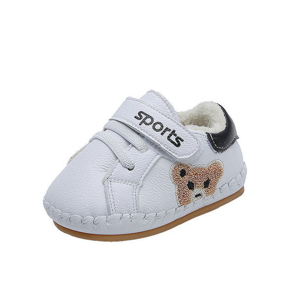 Zīdaiņu apavi no eko ādas ar siltu oderi, aplikāciju un uzrakstu