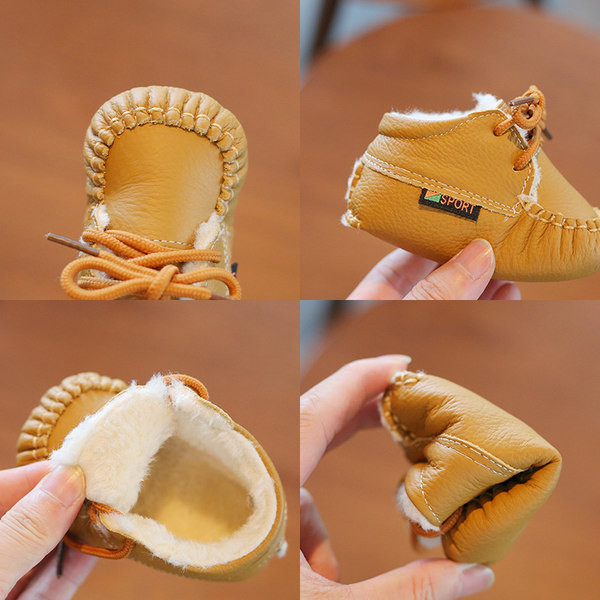 Zīdaiņu apavi no eko ādas ar pūkām un šņorēm