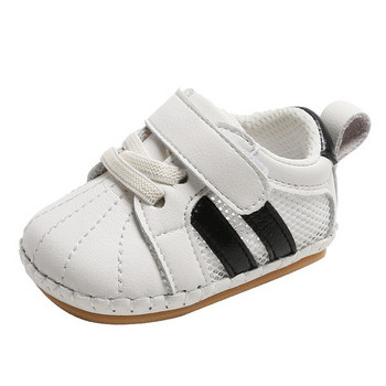 Бебешки обувки от еко кожа с връзки и велкро лепенки