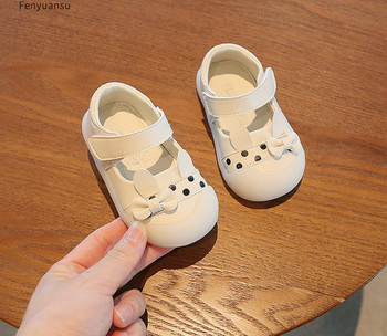 Бебешки обувки за момичета с панделка и закопчаване с велкро