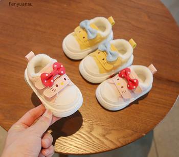 Бебешки зимни обувки за момичета с панделка и велкро закопчаване