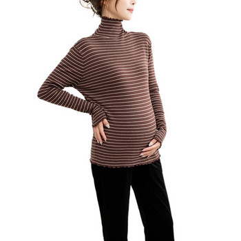 Раиран дамски пуловер с поло яка за бременни