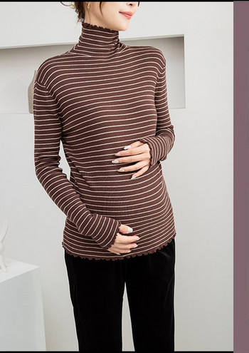 Γυναικείο πουλόβερ εγκυμοσύνης με ριγέ πόλο