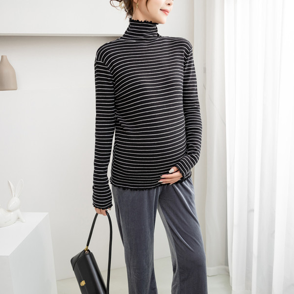 Γυναικείο πουλόβερ εγκυμοσύνης με ριγέ πόλο