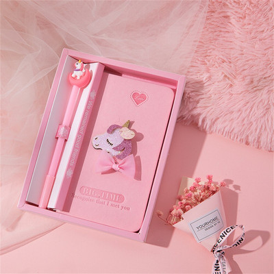 Animacinių filmukų rinkinys mielas vienaragis, 1 bloknotas + 1 rašiklis, dienoraštis, knyga vaikams dovanų bloknotas, mokyklinis biuro reikmenys, Kawaii raštinės reikmenys