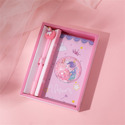 Animacinių filmukų rinkinys mielas vienaragis, 1 bloknotas + 1 rašiklis, dienoraštis, knyga vaikams dovanų bloknotas, mokyklinis biuro reikmenys, Kawaii raštinės reikmenys