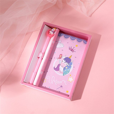 Animacinių filmukų rinkinys mielas vienaragis, 1 bloknotas + 1 rašiklis, dienoraštis, knyga vaikams dovanų bloknotas, mokyklinis biuro reikmenys, Kawaii raštinės reikmenys