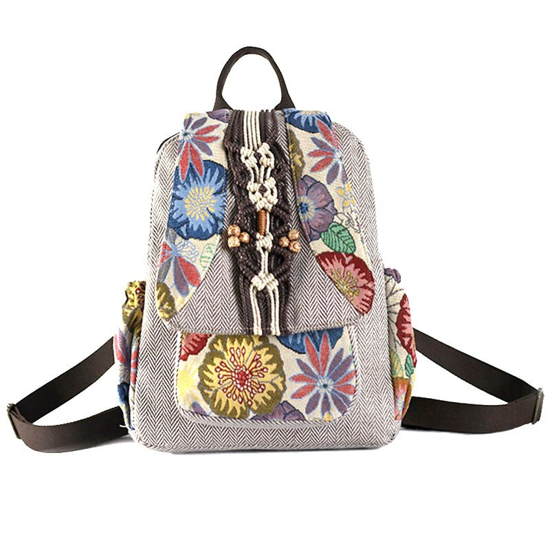 Augstas kvalitātes sieviešu trikotāžas vintage mugursoma Ķīniešu etniskās mugursomas Bohēmijas mugursoma Skolas soma sievietēm dubultā plecu soma