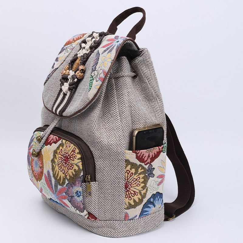 Sieviešu audekla mugursoma Sieviešu retro bohēmiska boho soma sievietēm dubultā plecu soma Etniskā skolas ceļojumu soma meitenēm mugursomas somas