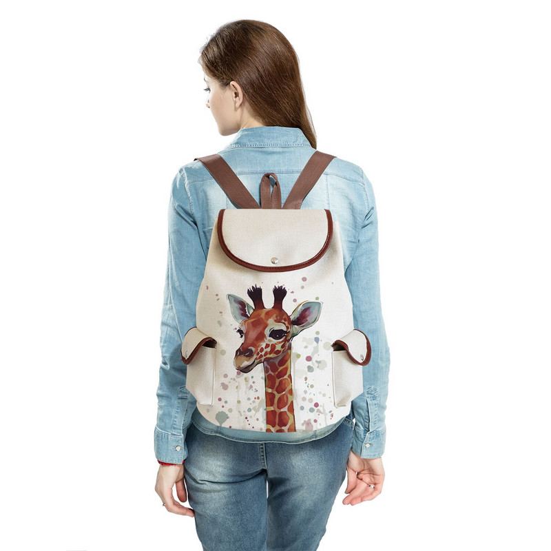 Akvareļu dzīvnieku žirafes apdruka sieviešu mugursoma Pārnēsājamas mugursomas sievietēm Universitātes liela ietilpība ikdienas ceļojumu mugursoma