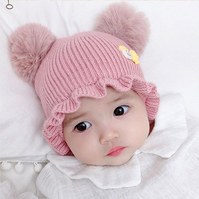 Pălărie de iarnă pentru bebeluși cu puf