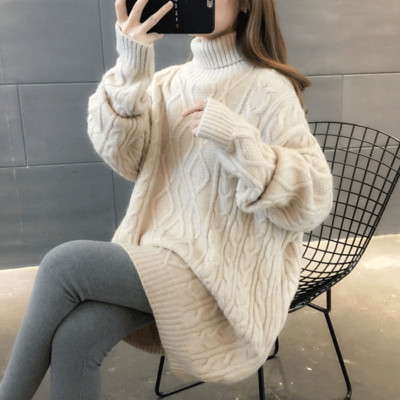 Női magas gallérú kötött kismama pulóver