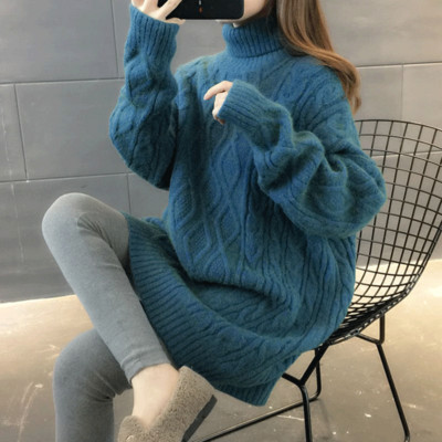 Női magas gallérú kötött kismama pulóver