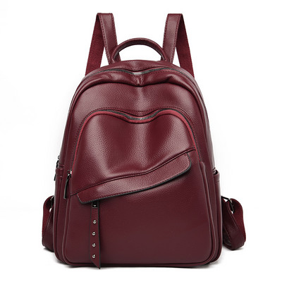 Sieviešu ikdienas eko ādas mugursoma ar kabatu un rāvējslēdzēju