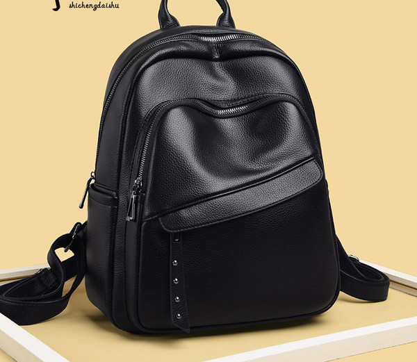 Sieviešu ikdienas eko ādas mugursoma ar kabatu un rāvējslēdzēju