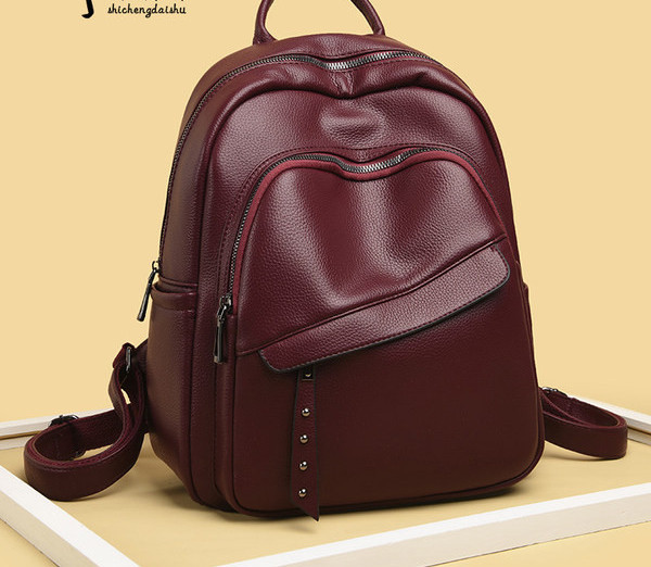 Sieviešu ikdienas eko ādas mugursoma ar kabatu un rāvējslēdzēju