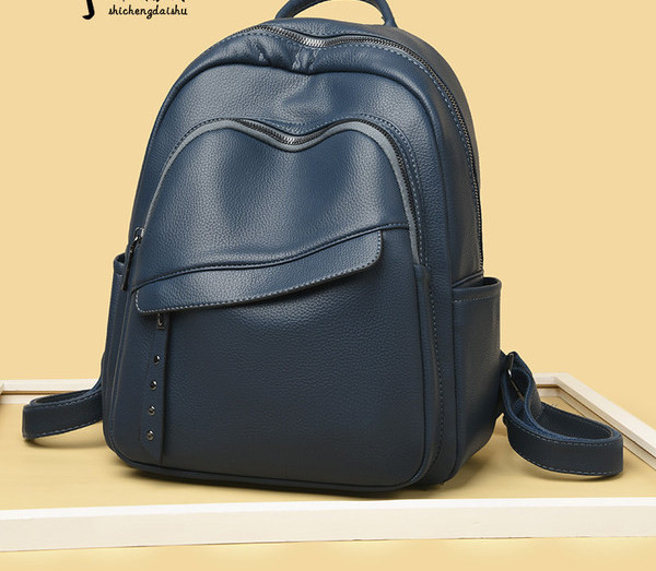 Sieviešu ikdienas eko ādas mugursoma ar kabatu un rāvējslēdzēju