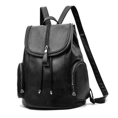 Sieviešu ādas mugursoma ar divām ārējām kabatām