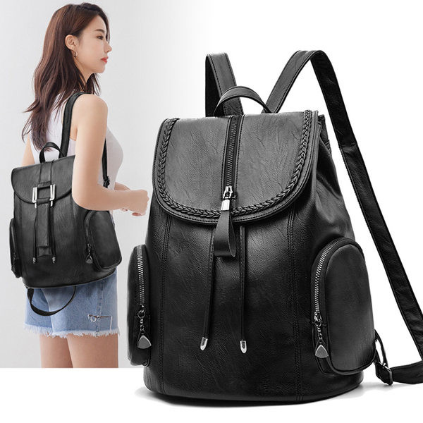 Sieviešu ādas mugursoma ar divām ārējām kabatām