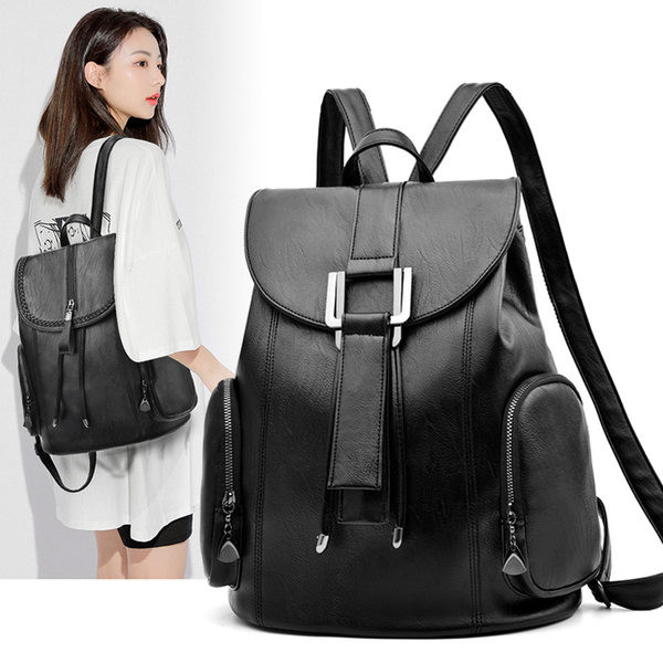 Sieviešu ādas mugursoma ar divām ārējām kabatām