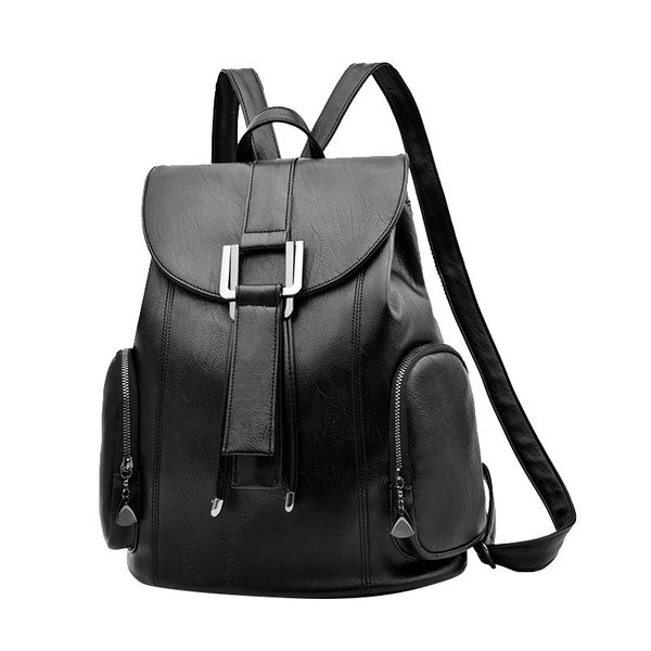 Sieviešu ādas mugursoma ar divām ārējām kabatām