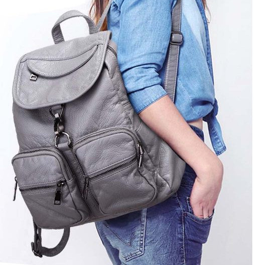 Sieviešu ikdienas eko ādas mugursoma ar kabatu