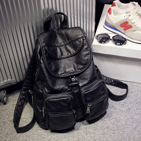 Sieviešu ikdienas eko ādas mugursoma ar kabatu