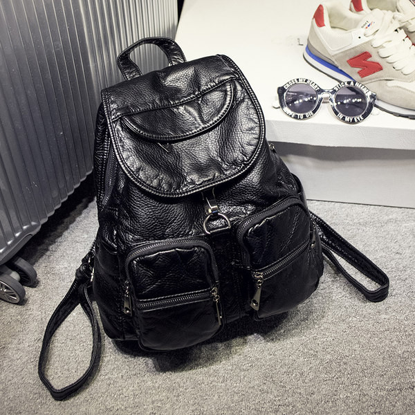 Sieviešu ikdienas eko ādas mugursoma ar kabatu