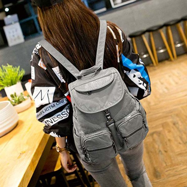 Sieviešu ikdienas eko ādas mugursoma ar kabatu