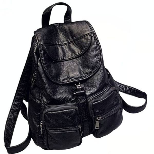 Sieviešu ikdienas eko ādas mugursoma ar kabatu