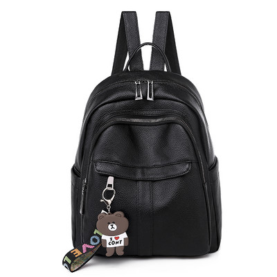 Sieviešu melna ādas mugursoma